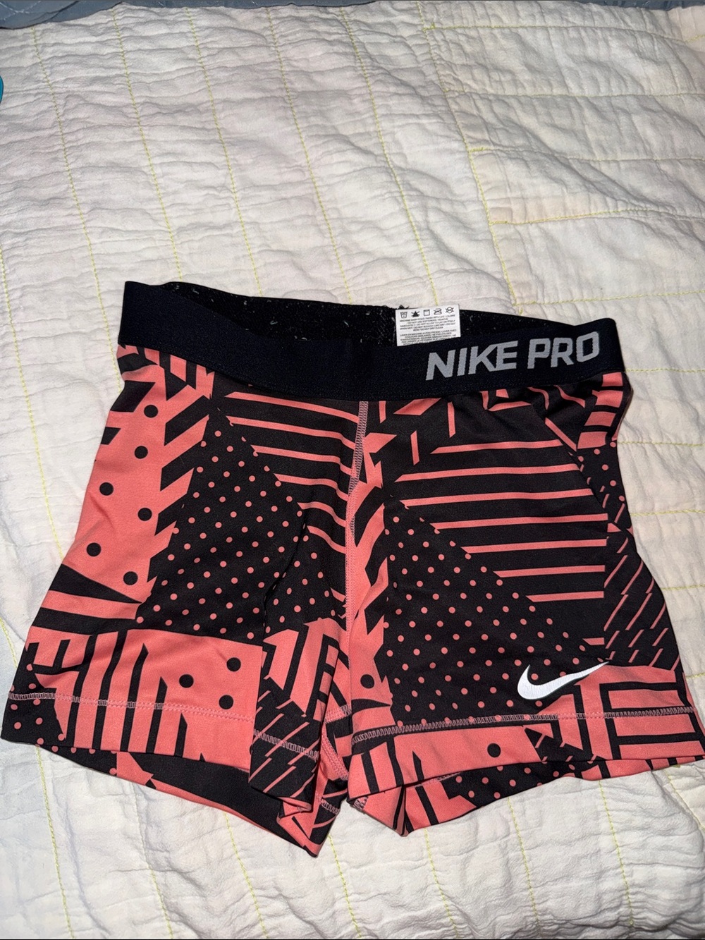 Nike Black and Coral Geometric Compression Shorts